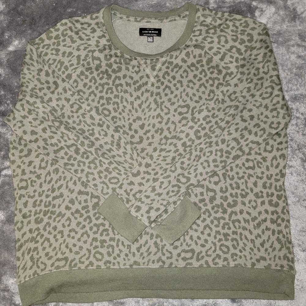 Lucky Brand Green Leopard Crewneck Sweater